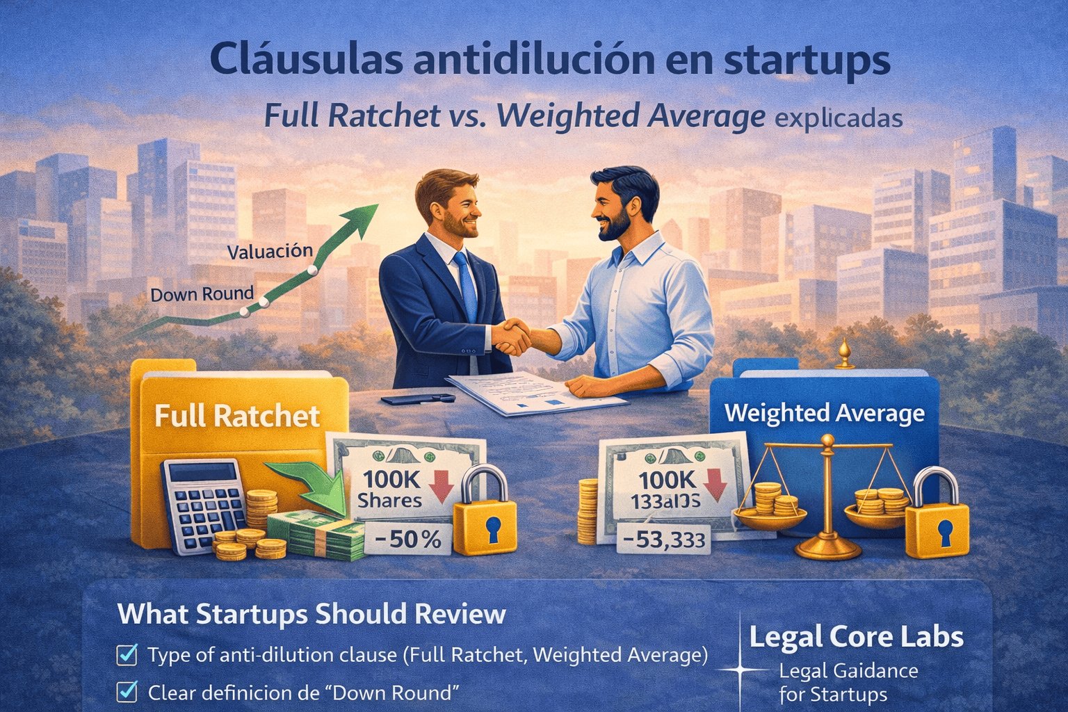 Cláusulas antidilución en startups: Full Ratchet y Weighted Average explicadas